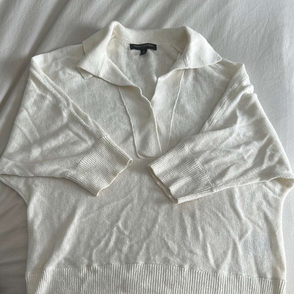 BANANA REPUBLIC Cream Knit Collared Sweater MEDIUM